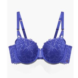 Savage X Fenty Savage Not Sorry Lightly Lined Lace Balconette Bra Blue Size 32D